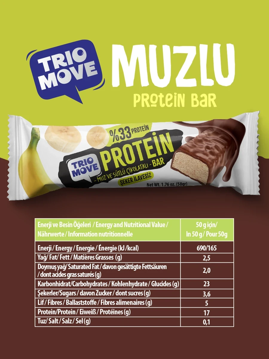 Trio Move Protein Bar 9 Adet X 50 Gr Muz &amp; Sütlü Çikolatalı - Galeri