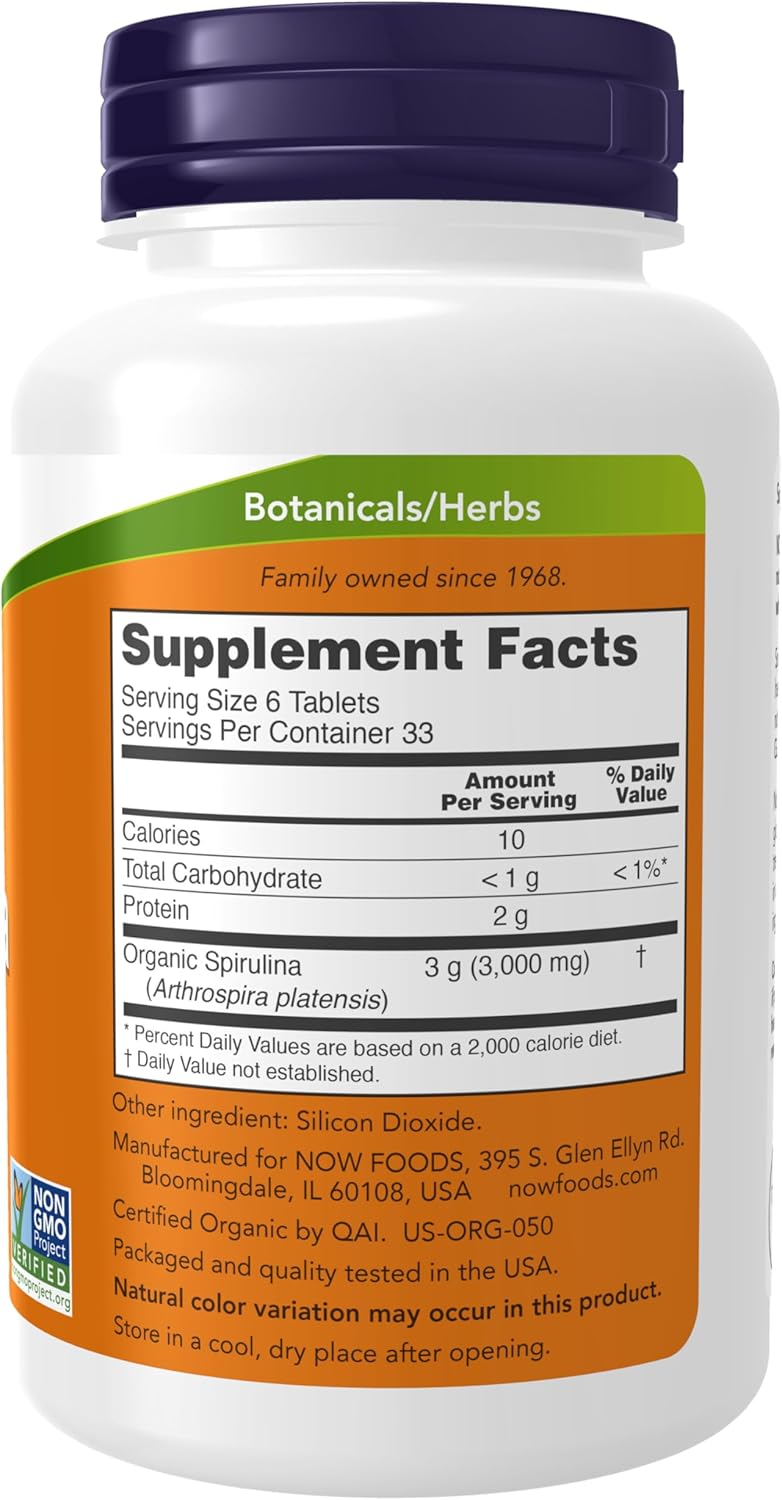 NOW Foods Organic Spirulina 500 mg with Vitamins Minerals and GLA Gamma-Linolenic Acid 200 Tablet - Galeri