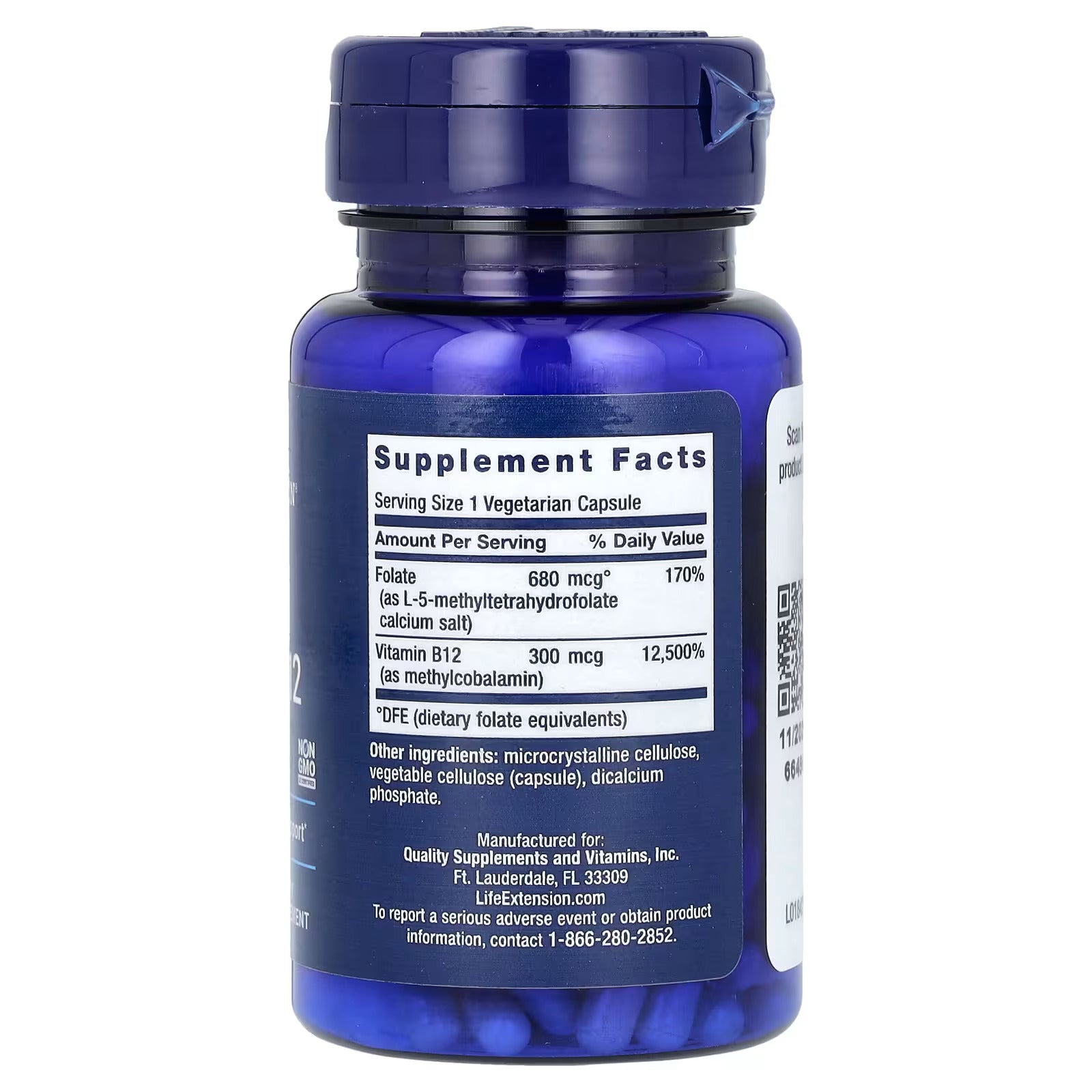 Life Extension, BioActive, Folate & Vitamin B12, 90 Vegetarian Caps - Galeri