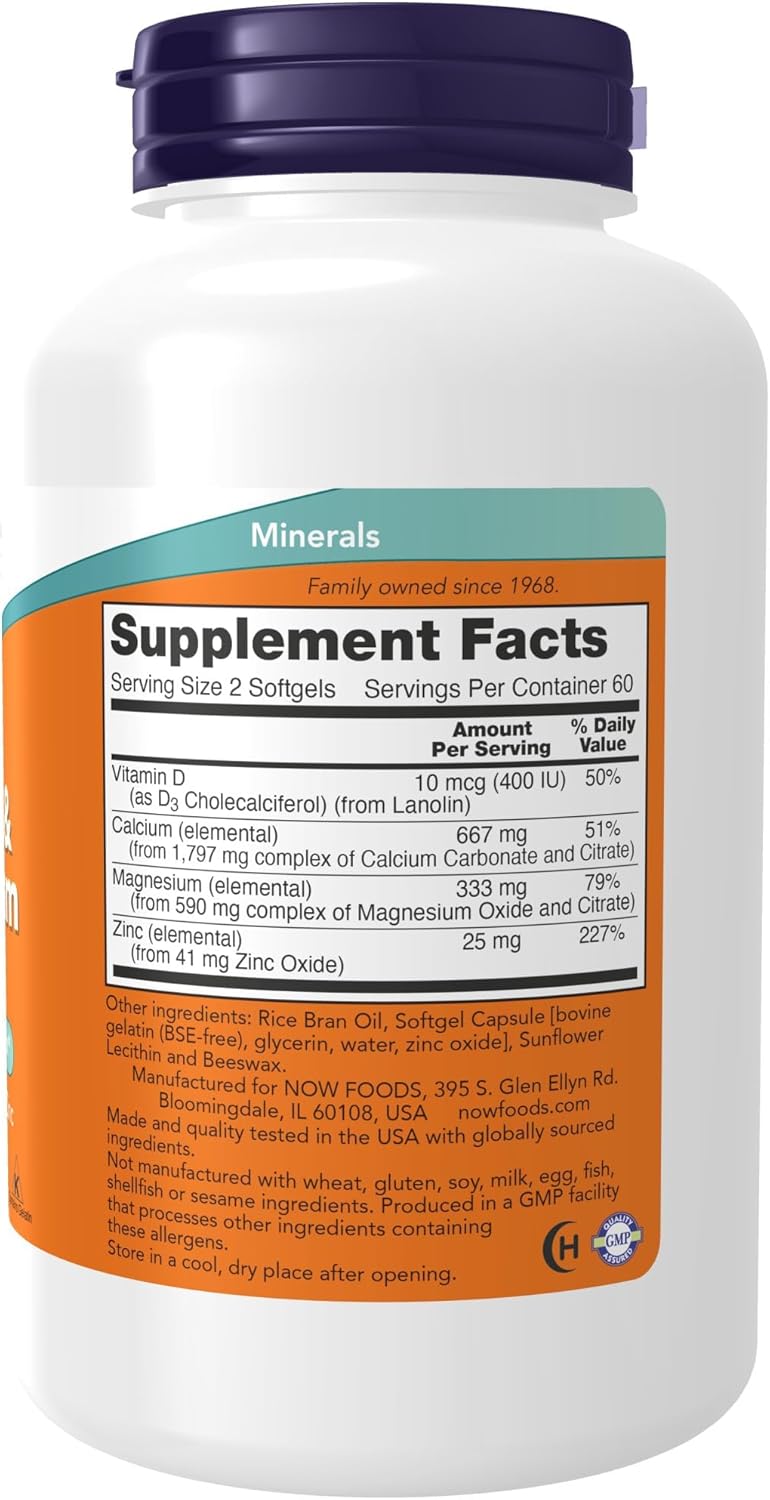 NOW Foods, Calcium (Kalsiyum) & Magnesium(Magnezyum) with Vitamin D3 and Zinc 120 Softgels - Galeri