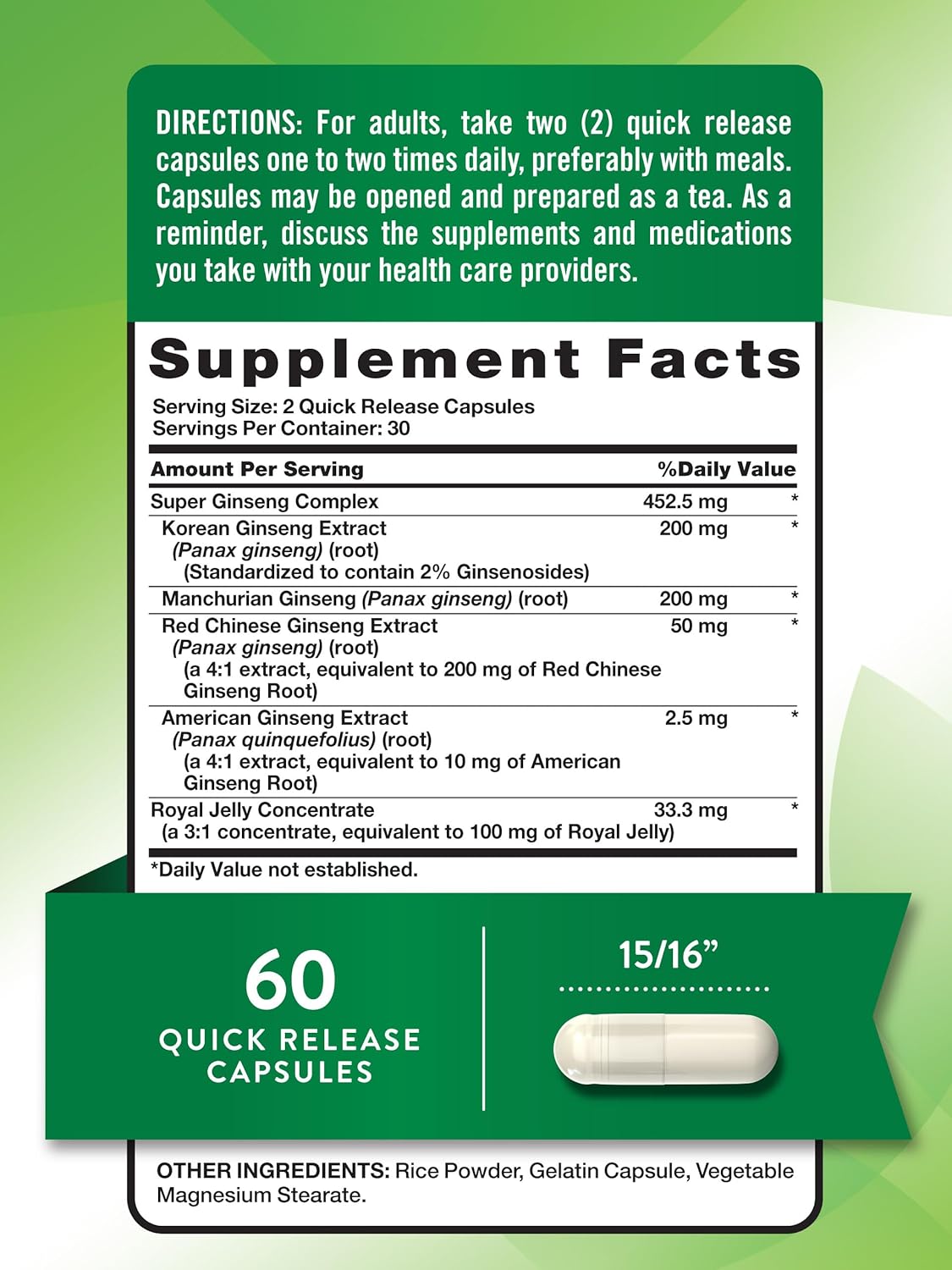 Nature's Truth Super Ginseng Complex (Korean Ginseng+American Ginseng) with Royal Jelly 60 Caps - Galeri