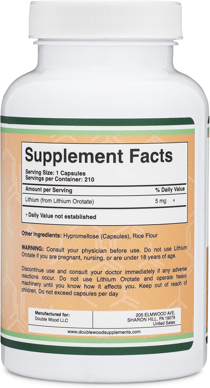 Double Wood Lithium Orotate 5 mg Cognition and Brain Health 210 Caps - Galeri