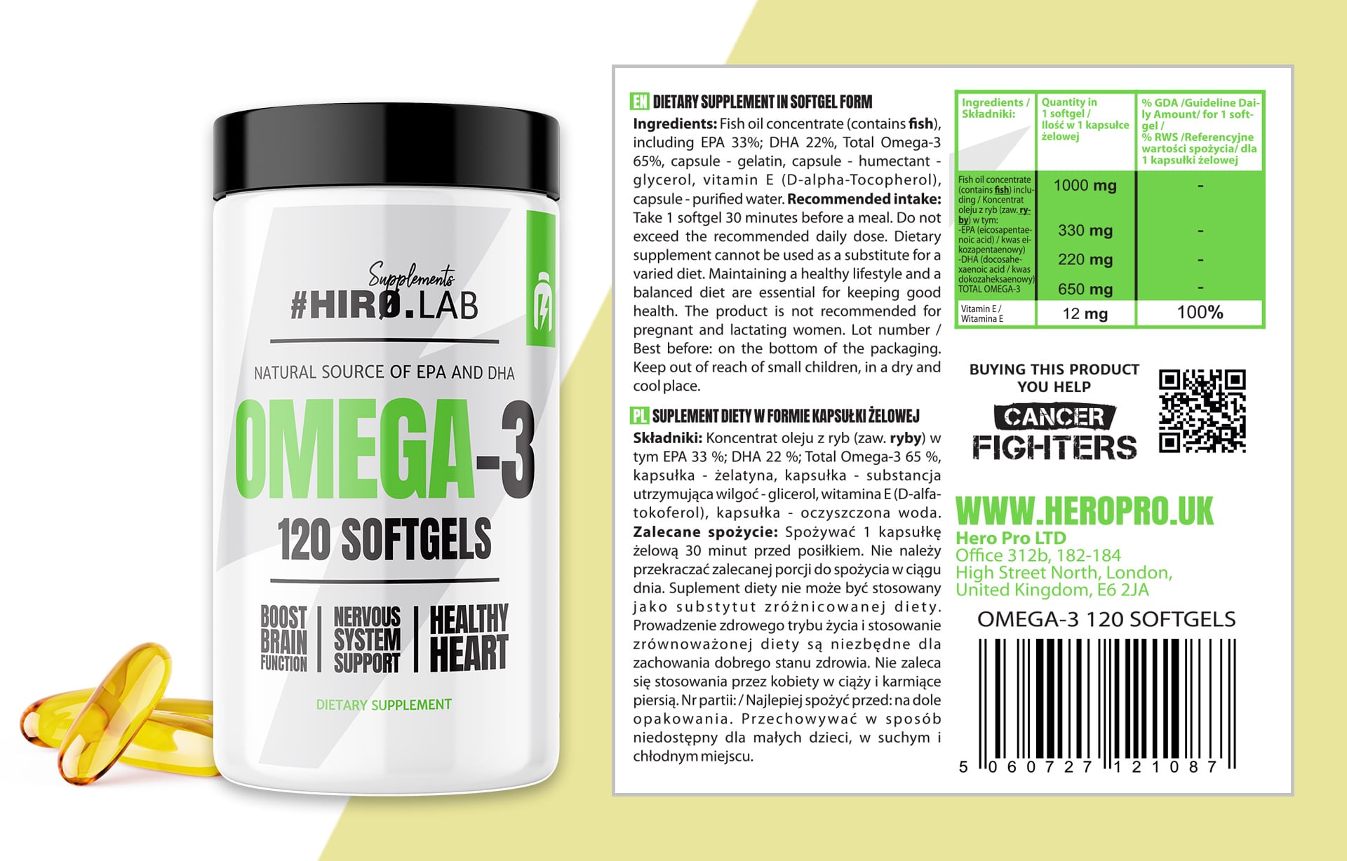Hero Lab Omega-3 Fish Oil Balık yağı | 65% EPA + DHA 120 Caps - Galeri