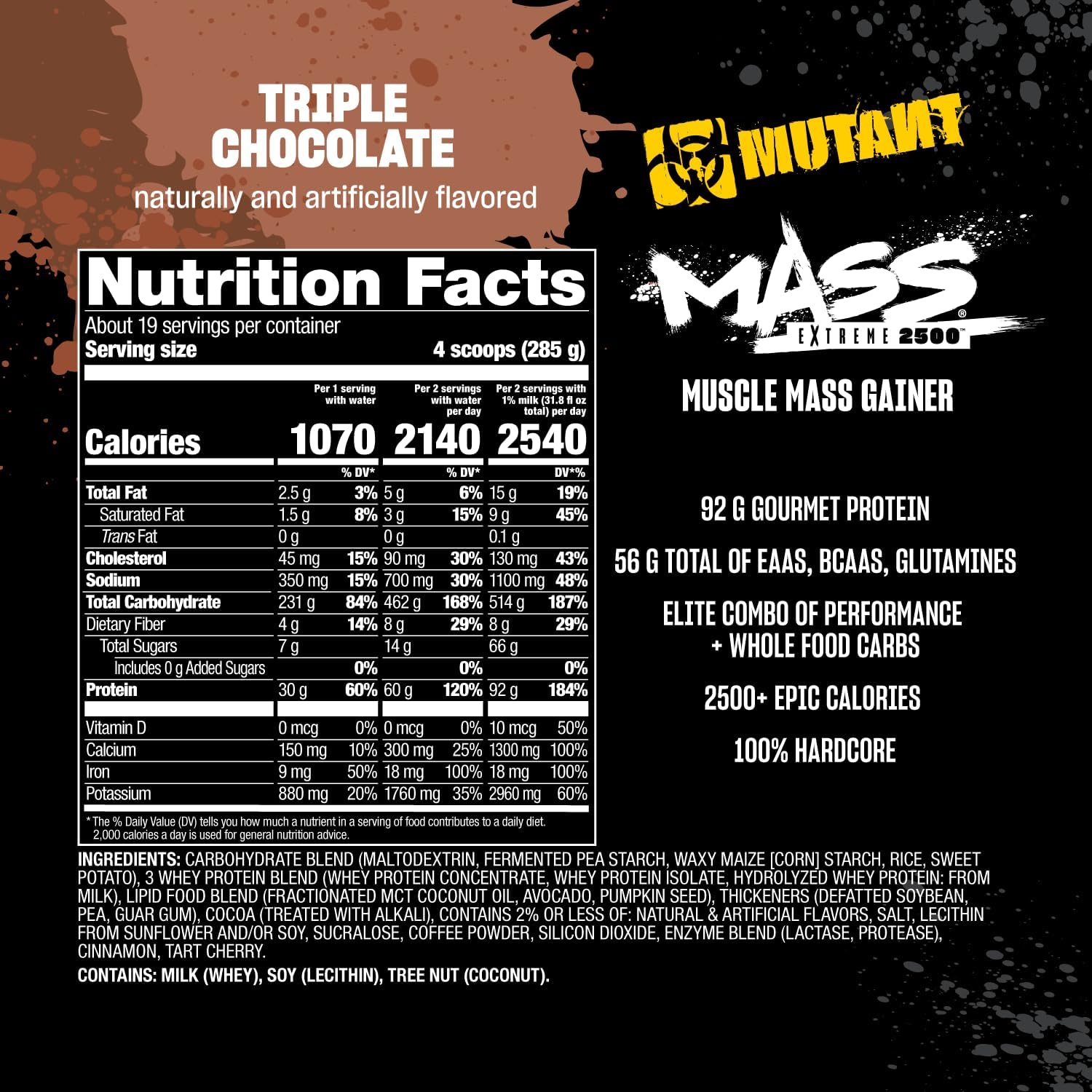 Mutant Mass Extreme Gainer – Whey Protein Powder – Build Muscle Size and Strength – High Density Clean Calories - Galeri
