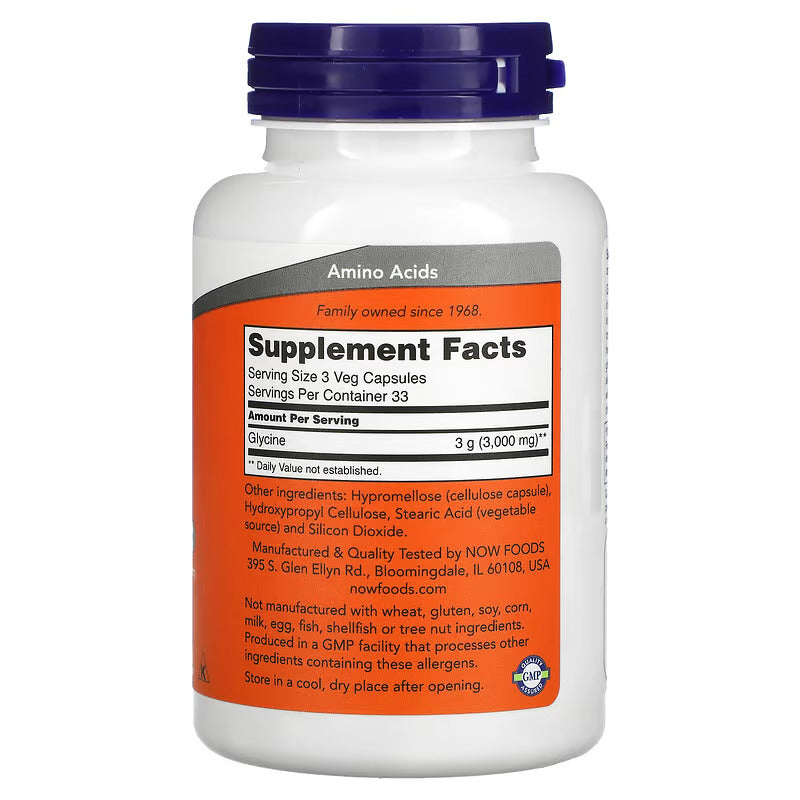 NOW Foods Glycine Amino Neuro Nervous system 1,000 mg 100 Veg Caps - Galeri