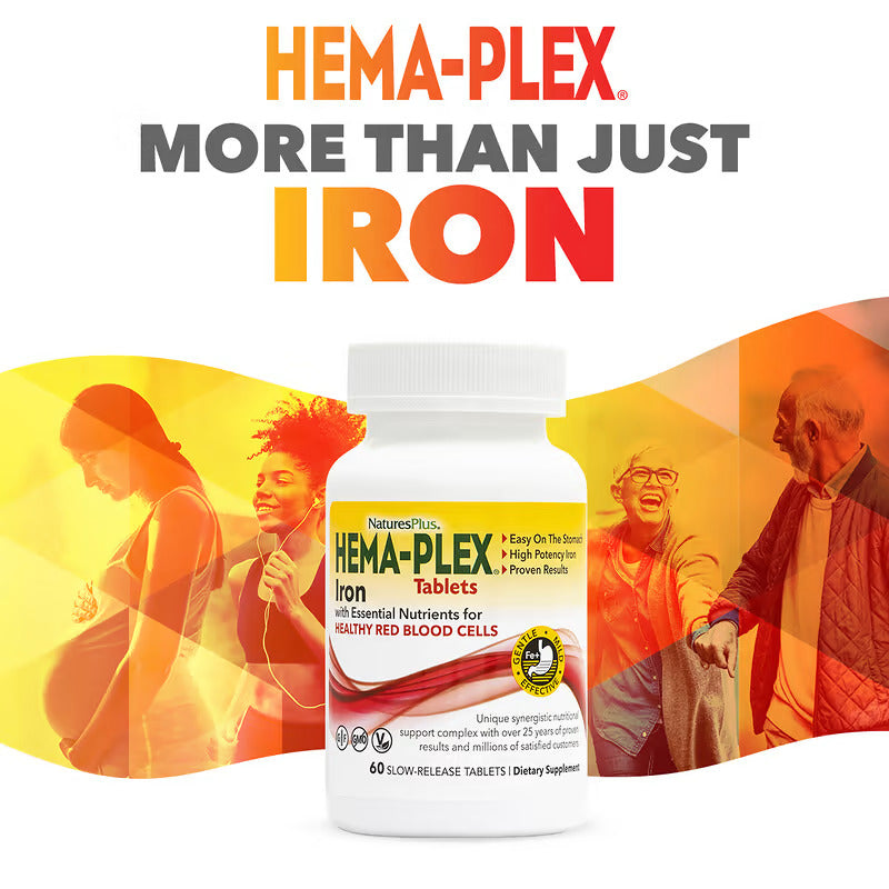 NaturesPlus Hema-Plex + Iron +Niacin+Copper+Selenium+Benfotiamine 60 Fast-Acting Softgels - Galeri