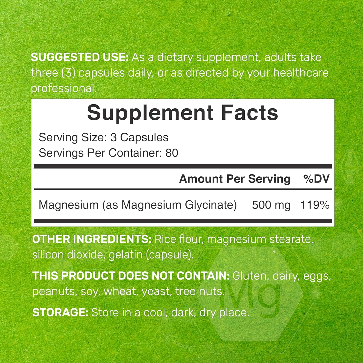 Deal Supplement Max Strength Magnesium Glycinate 500mg 240 Capsules - Galeri
