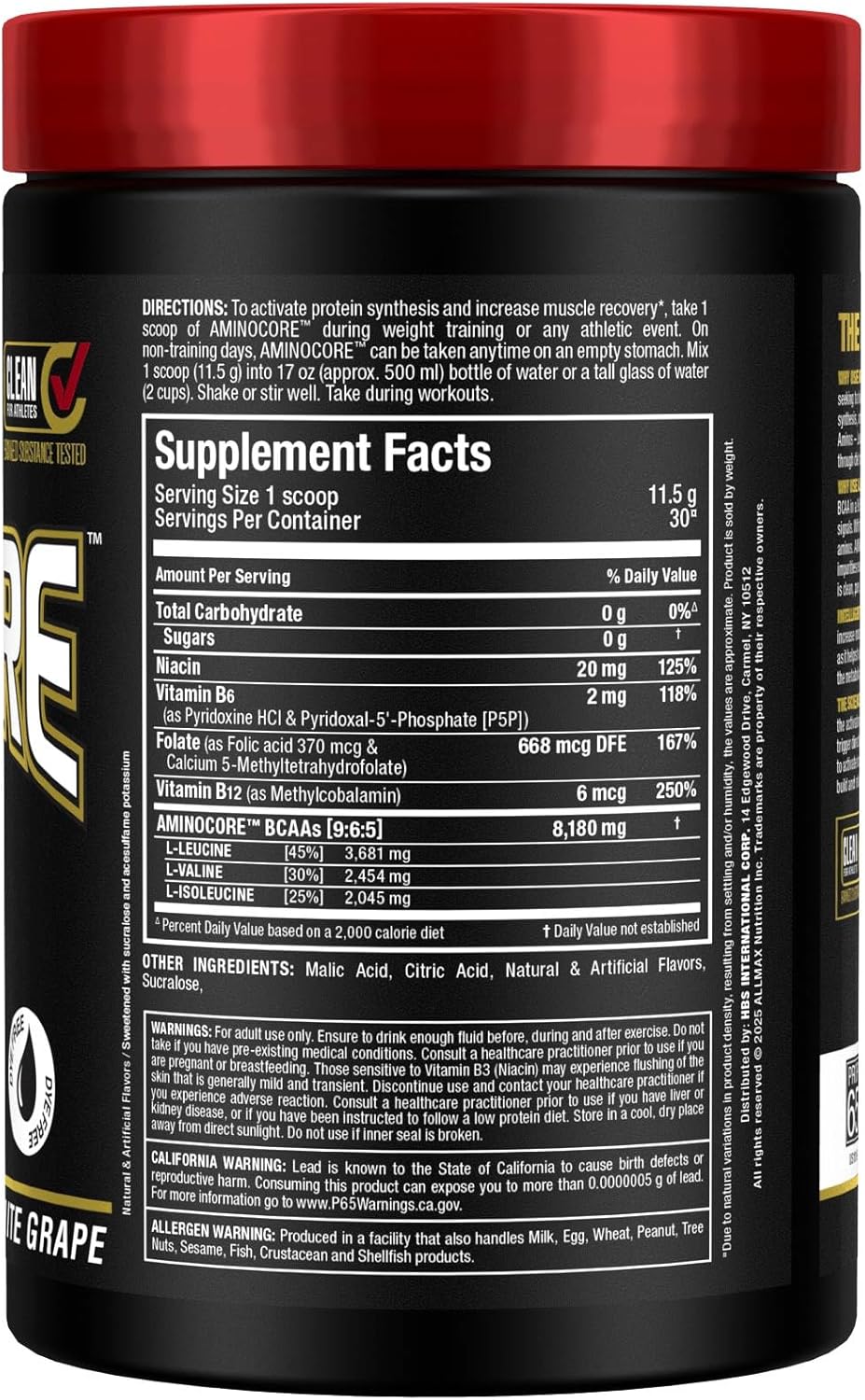 ALLMAX AMINOCORE BCAA Workout Muscle Recovery Amino Acids 30 Servis White Grape - Galeri