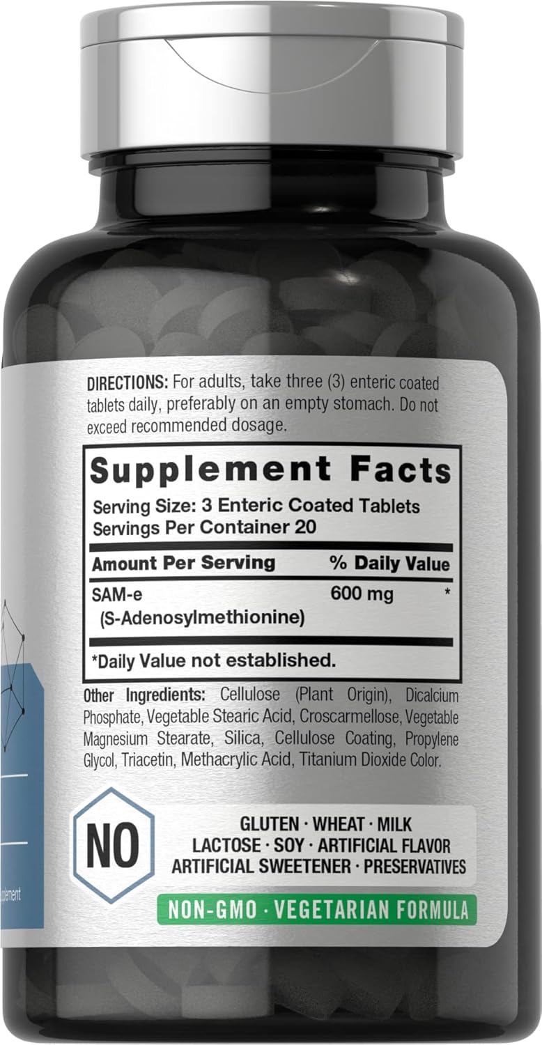 Horbaach SAM-e 600mg | 60 Tablets | S-Adenosyl Methionine | Vegetarian, Non-GMO, Gluten Free - Galeri