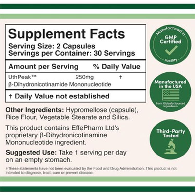 Double Wood NMNH (Nmn Supplement Alternative Supplement to Boost NAD+ Levels As We Age 250mg 60 Caps - Galeri