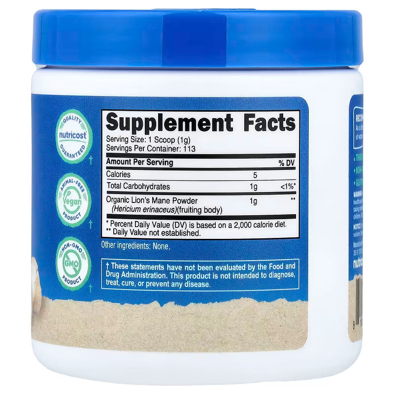 Nutricost Organic Lion's Mane Mushroom Brain & Cognitive 113 g - Galeri