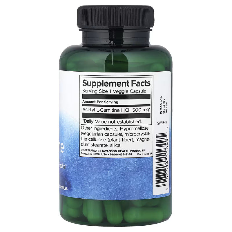 Swanson Acetyl L-Carnitine Brain and Nervous System Health 500 mg 100 Veggie Caps - Galeri