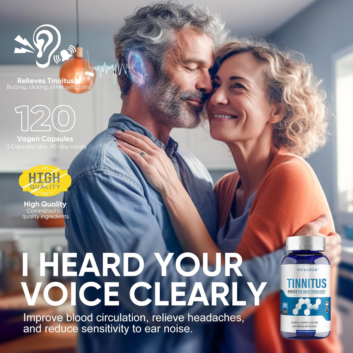 VIVALIFER Tinnitus Relief for Ringing Ears Cognitive 1200MG 120 Caps - Galeri