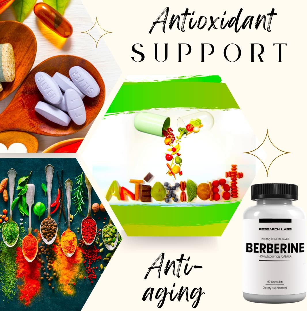 Research Labs Clinical Grade Berberine High Absorption Formula & BerberQuil Glucose 500mg 90 Caps - Galeri