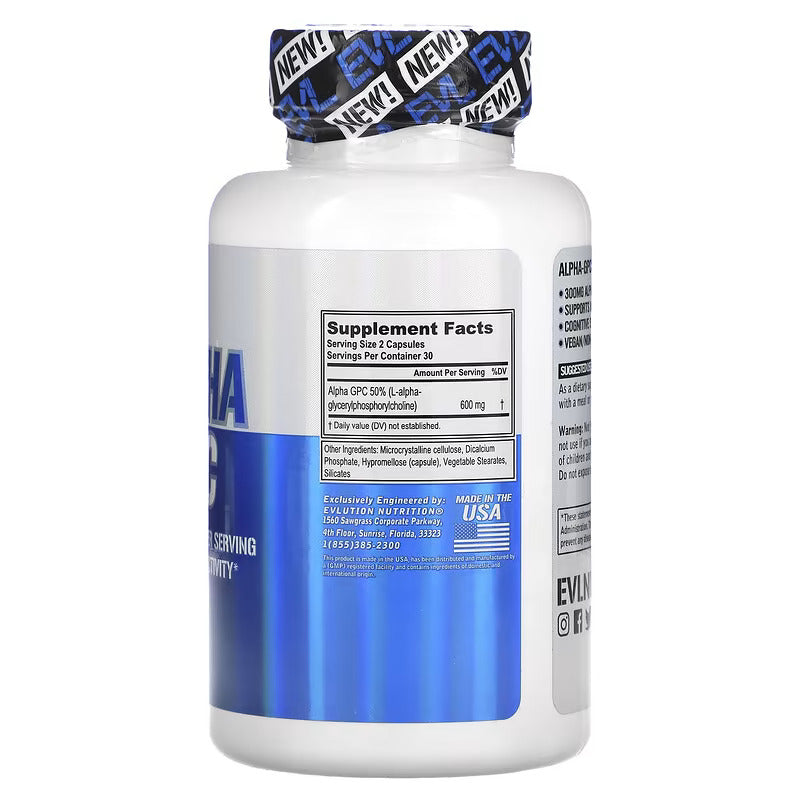 EVLution Nutrition Alpha GPC Brain Supports mental activity and cognitive 60 Veggie Caps - Galeri