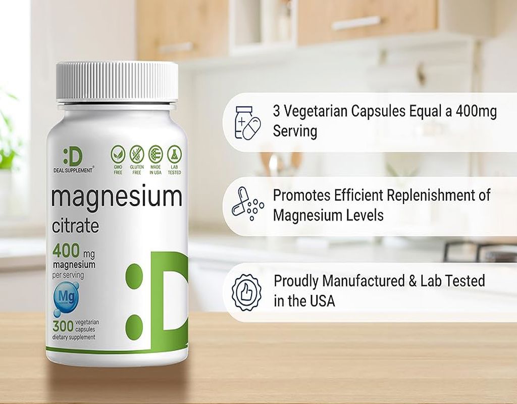 Deal Supplement Magnesium(Magnezyum) Citrate 400mg Per Serving, 300 Veggie Capsules - Galeri