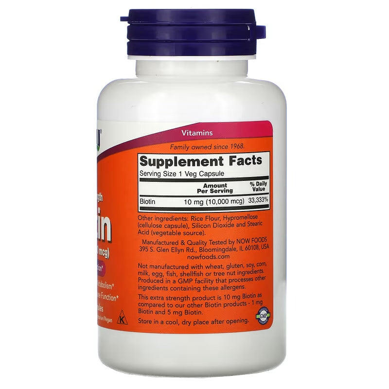 NOW Foods, Extra Strength Biotin, 10 mg (10,000 mcg), 120 Veg Capsules - Galeri