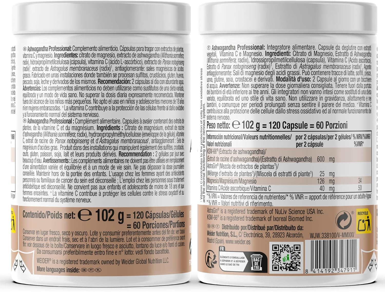 Weider Ashwagandha Professional 120 capsules Ashwaghandha KSM-66 60 servings - Galeri
