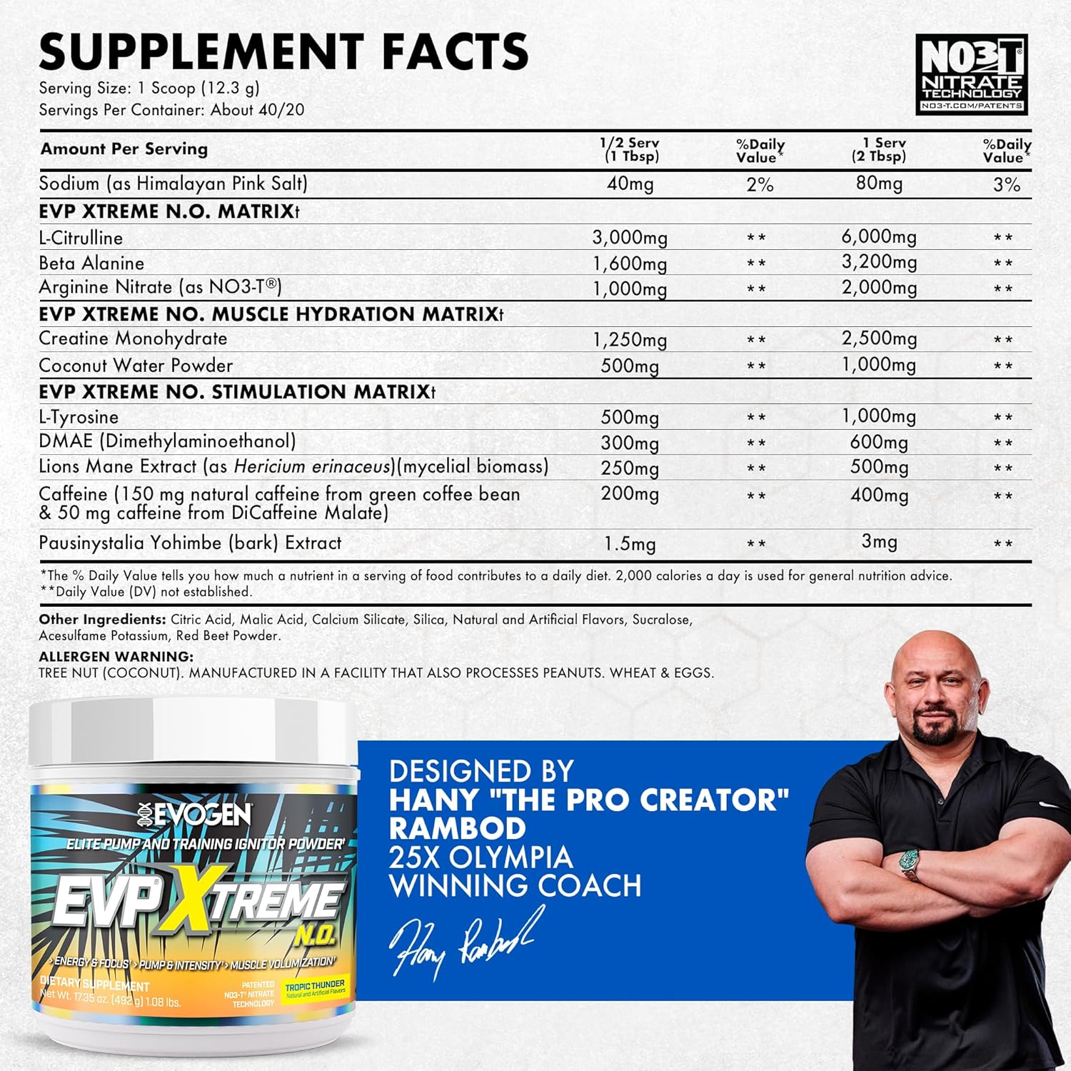 Evogen EVP Xtreme NO - Sugar Free PreWorkout with Beta Alanine Creatine and Caffeine for Energy Pump Tropic Thunder - Galeri