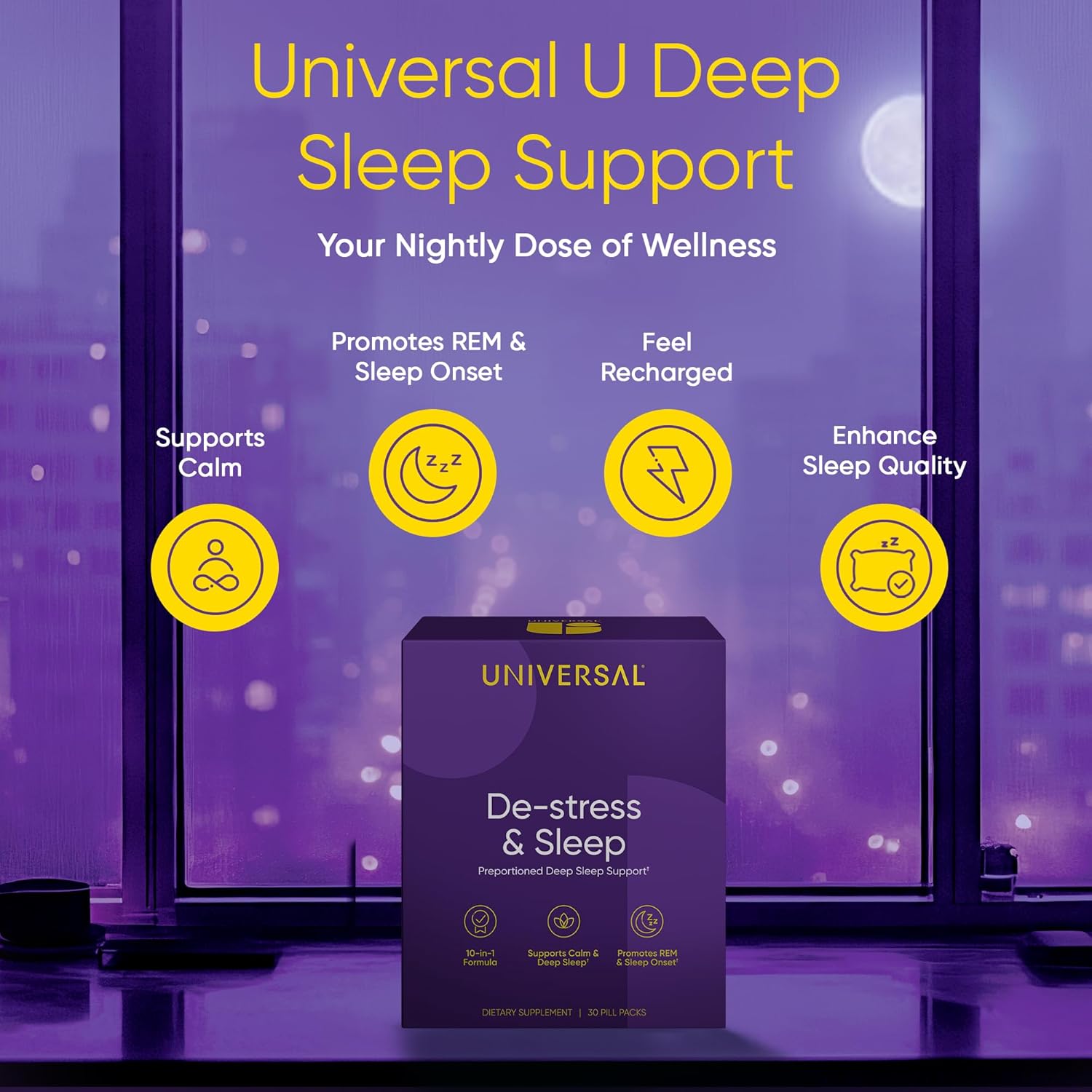 Universal U De-Stress & Sleep Multivitamin Ashwagandha & Theanine & Valerian Root & Melatonin 30 Pill Packs - Galeri