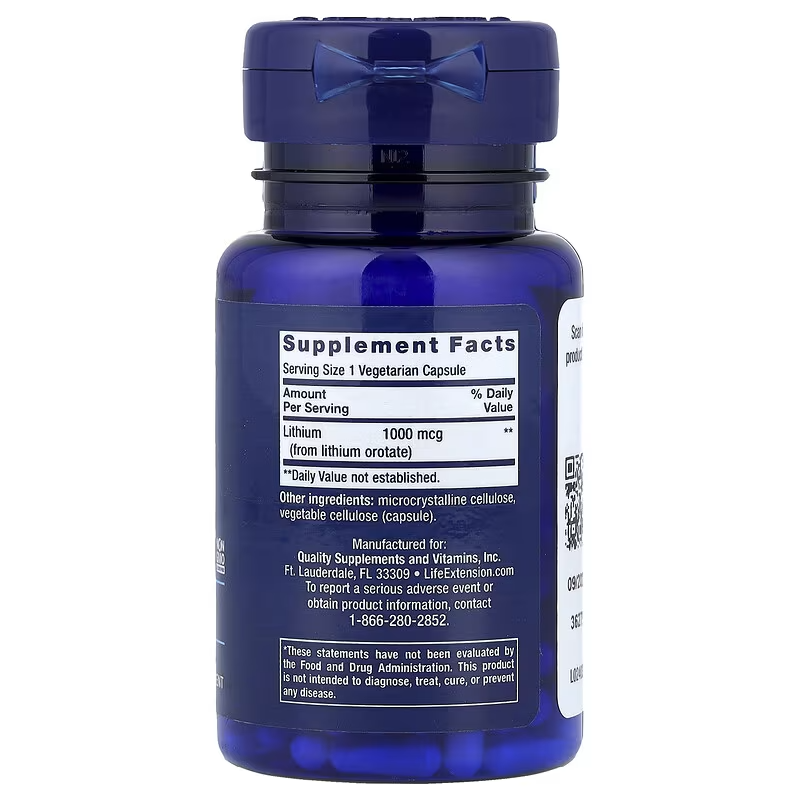 Life Extension Lithium Brain & Cognitive 1,000 mcg 100 Vegetarian Capsules - Galeri