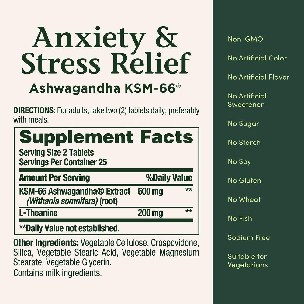 Nature's Bounty, Anxiety & Stress Relief, Ashwagandha KSM66 50 Tablets - Galeri