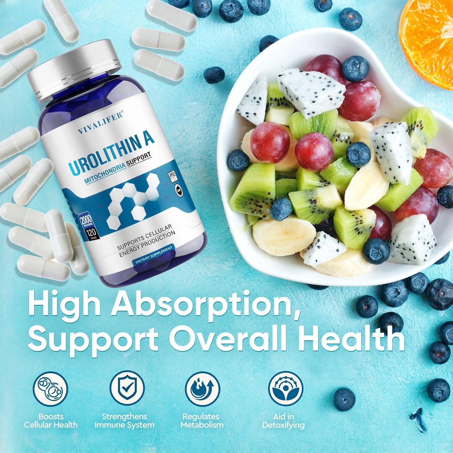VIVALIFER Urolithin A 2000 MG Antioxidant Promoting Healthy Aging  Mitochondrial Health Repair 120 - Galeri
