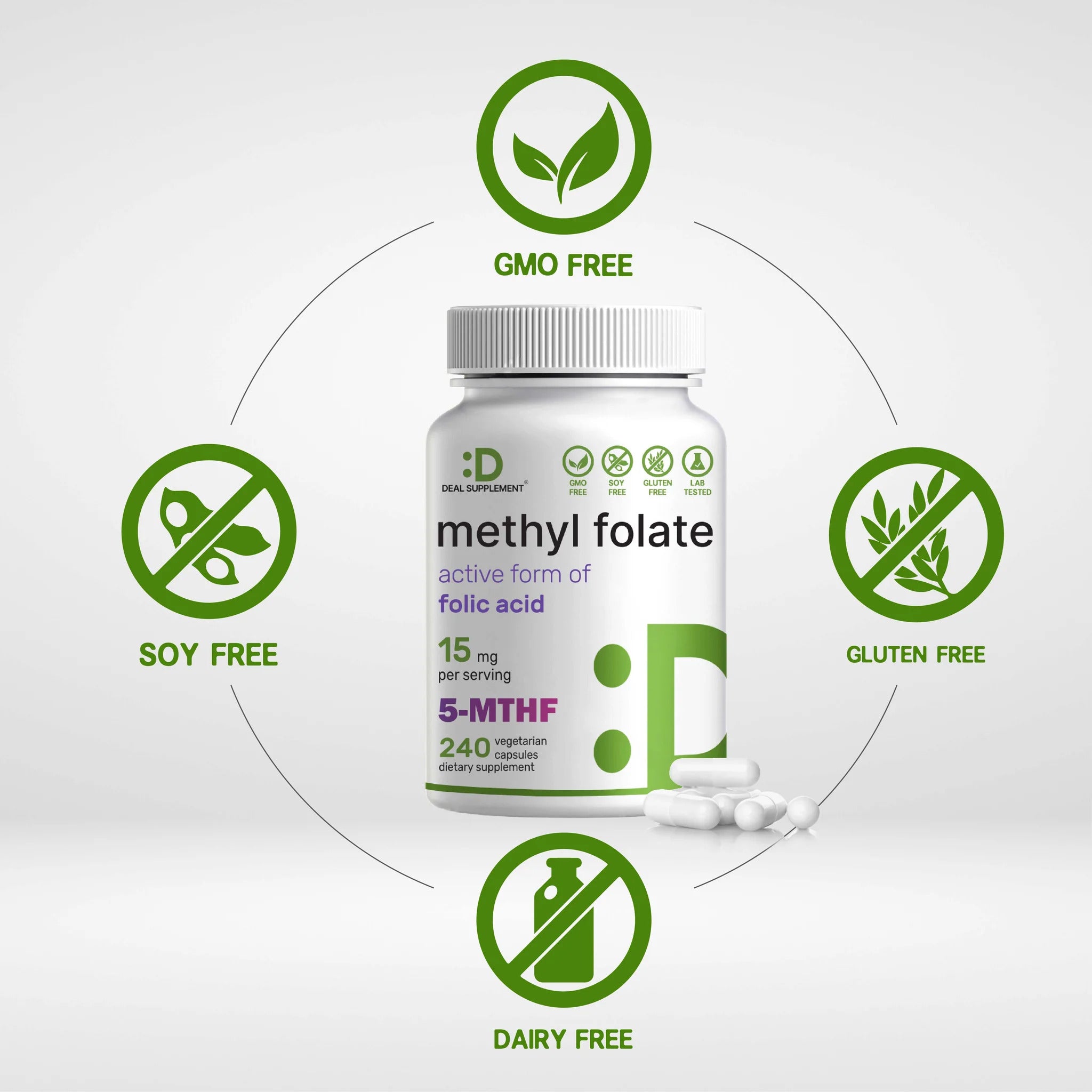 Deal Supplement L Methylfolate 15mg 25,000 Per Serving, 240 Veggie Capsules - Galeri