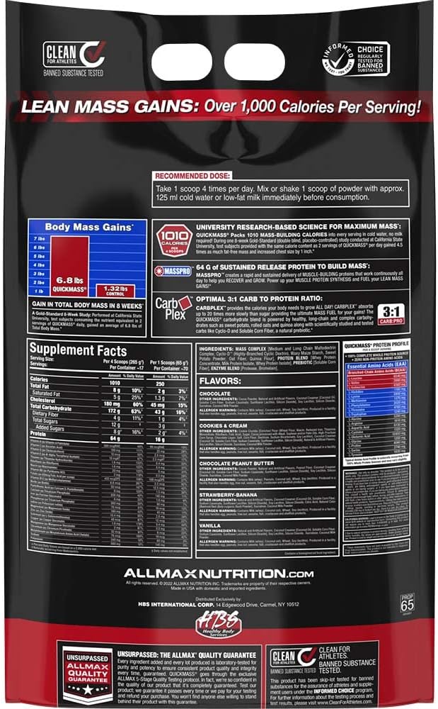 ALLMAX QUICKMASS Rapid Lean Mass Gainer 4,54 kg 70 Servings - Galeri
