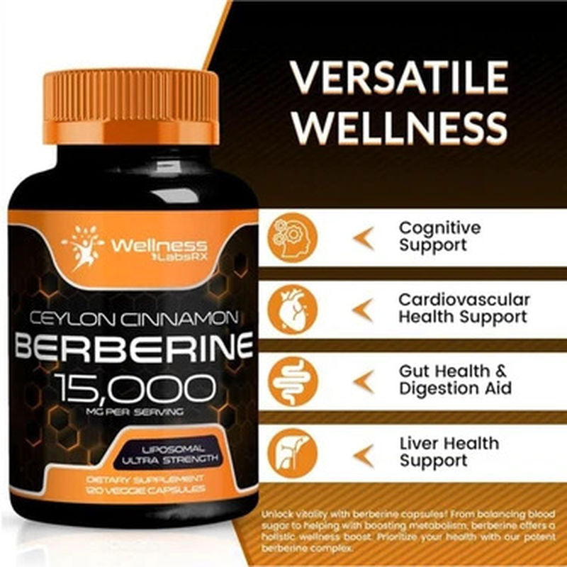 Wellnees Labs Liposomal Berberine + Ceylon Cinnamon+Turmeric + Ginseng + Ginkgo biloba 15,000mg – 120 - Galeri