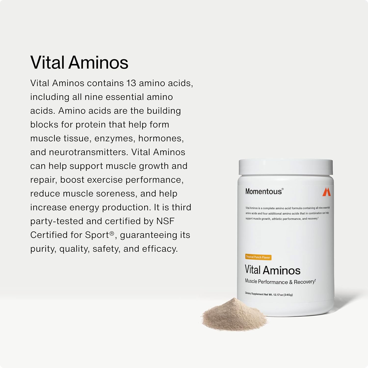 Momentous Vital Aminos Powder BCAA & EAA NSF Certified for Sport - GMO- & Gluten-Free - 30 Servings - Galeri