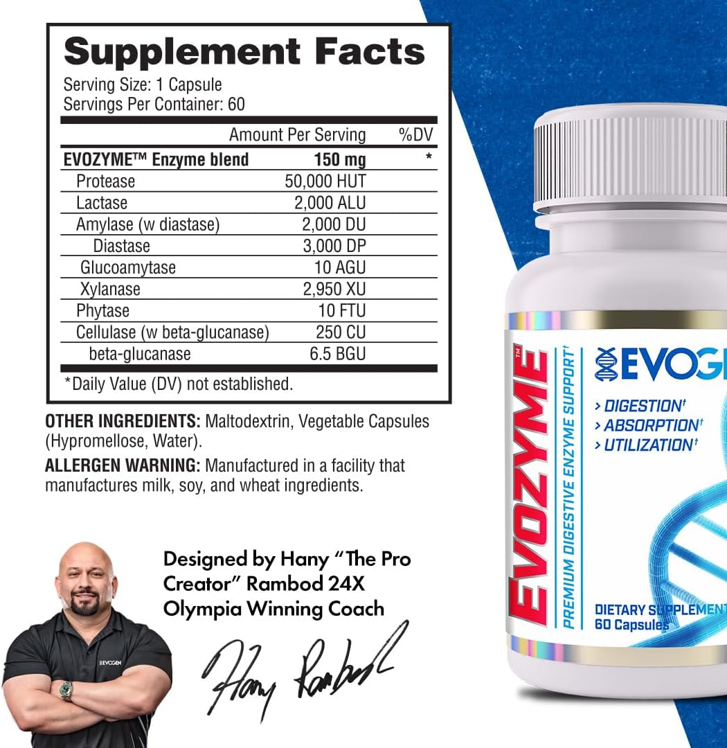 Evogen Evozyme Digestive Enzymes Enzymes Digestion Absorption Nutrient Utilization Support 60 Caps - Galeri