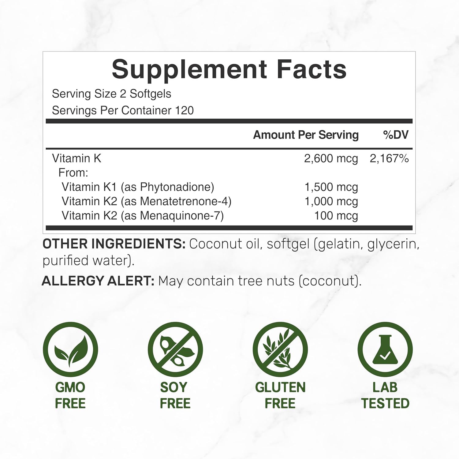 DEAL SUPPLEMENT Vitamin K 1 - K2 Complete MK-7 and MK-4 Bone Joint Immune Support 240 Coconut Oil Softgels - Galeri