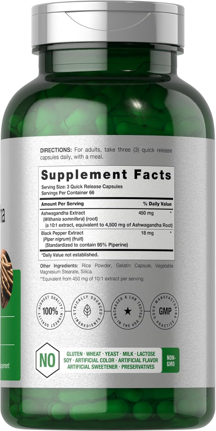 Horbäach Ashwagandha Max Strength 4500 mg 10:1 for Women and Men Non-GMO Gluten Free 200 Caps - Galeri