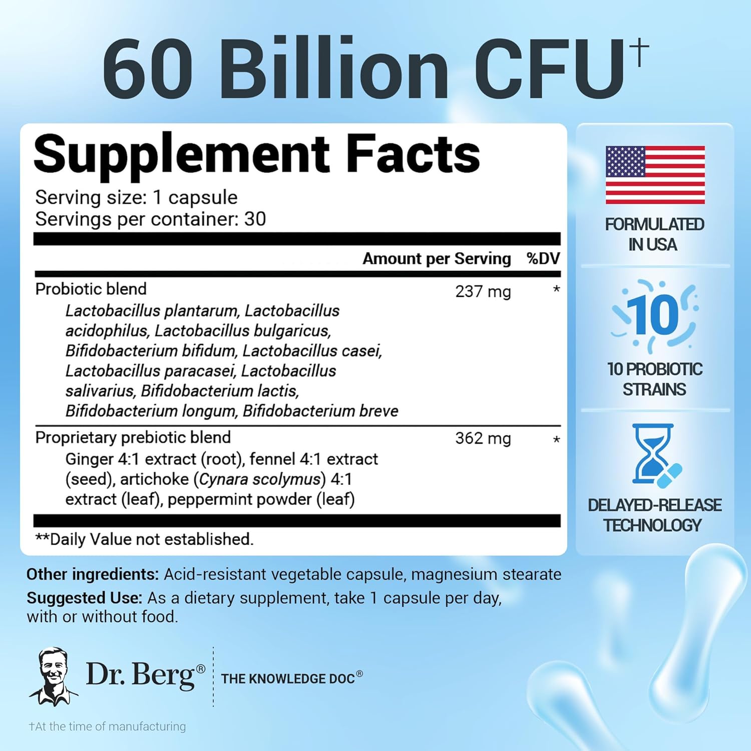 Dr. Berg Probiotic Digestive Health Lactobacillus 60 Billion CFUs 30 Caps - Galeri
