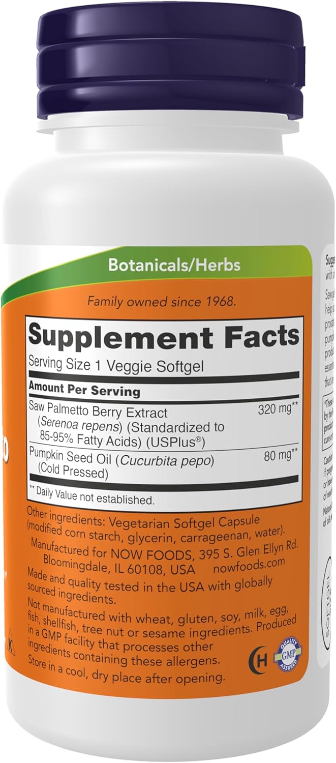 NOW Saw Palmetto Extract 320 mg with Pumpkin Seed Oil Men's Health 90 Veg Softgels - Galeri