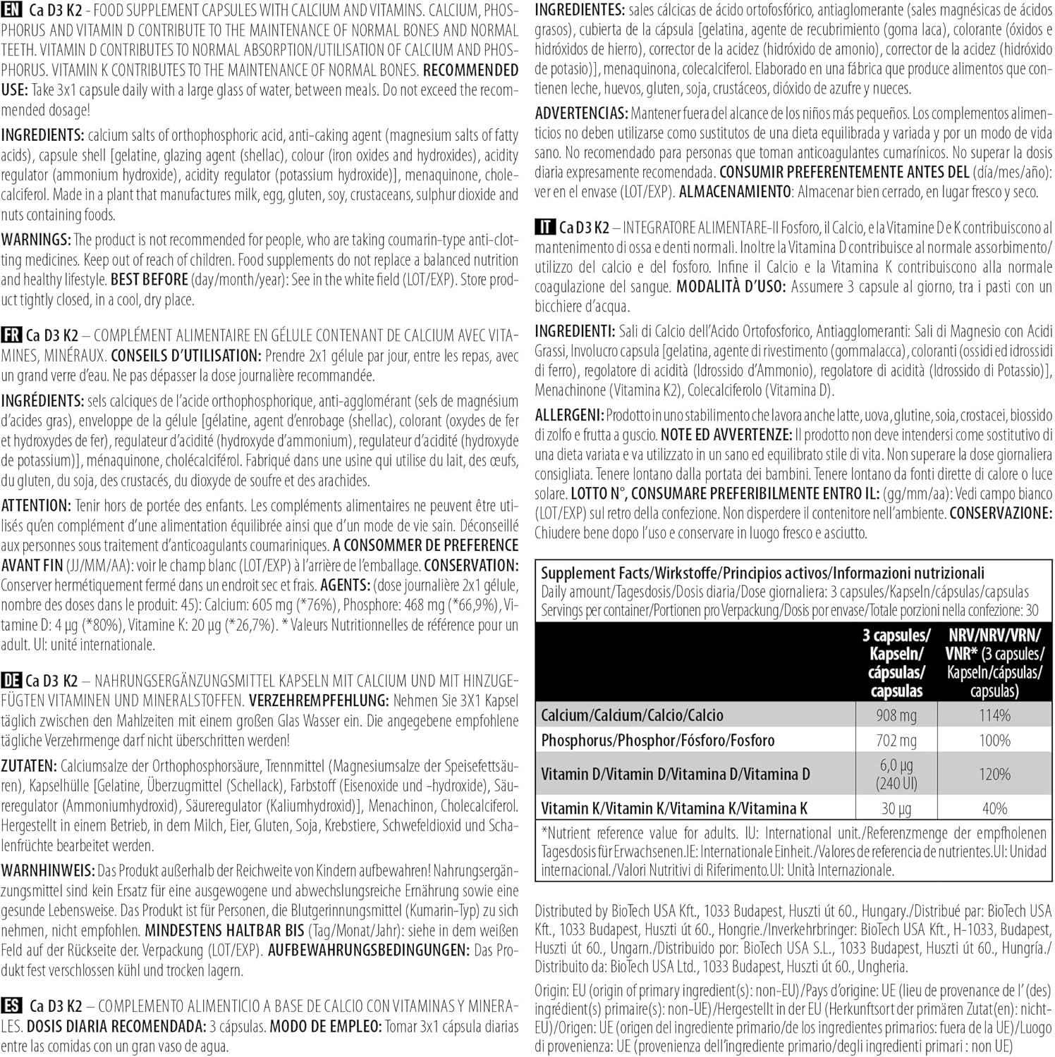 BIOTECH Ca Calcium D3 K2 Vitamin - 90 caps - Galeri