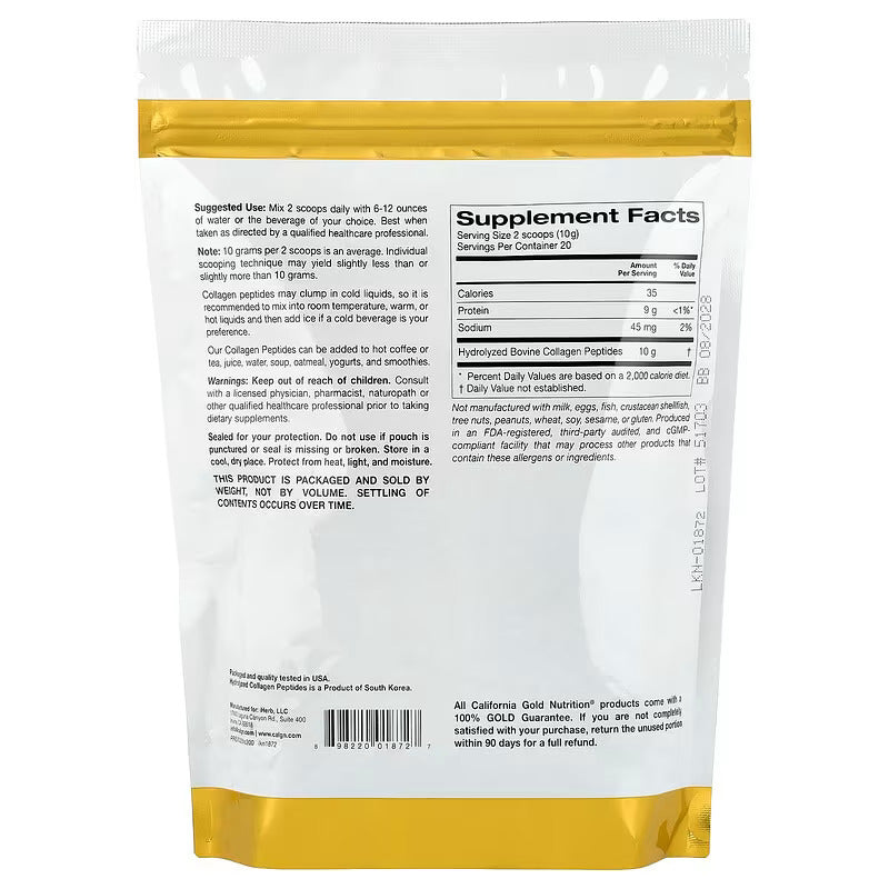 California Gold Nutrition Hydrolyzed Collagen Hair Skin & Nails Type I & III, Unflavored 200 Gr - Galeri