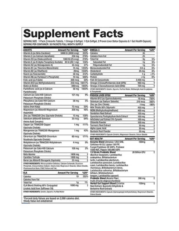 Gaspari Nutrition Anavite Multi-Vitamin Amino Pak CLA Omega 3s Proven Gut, and Proven Liver Detox - Galeri