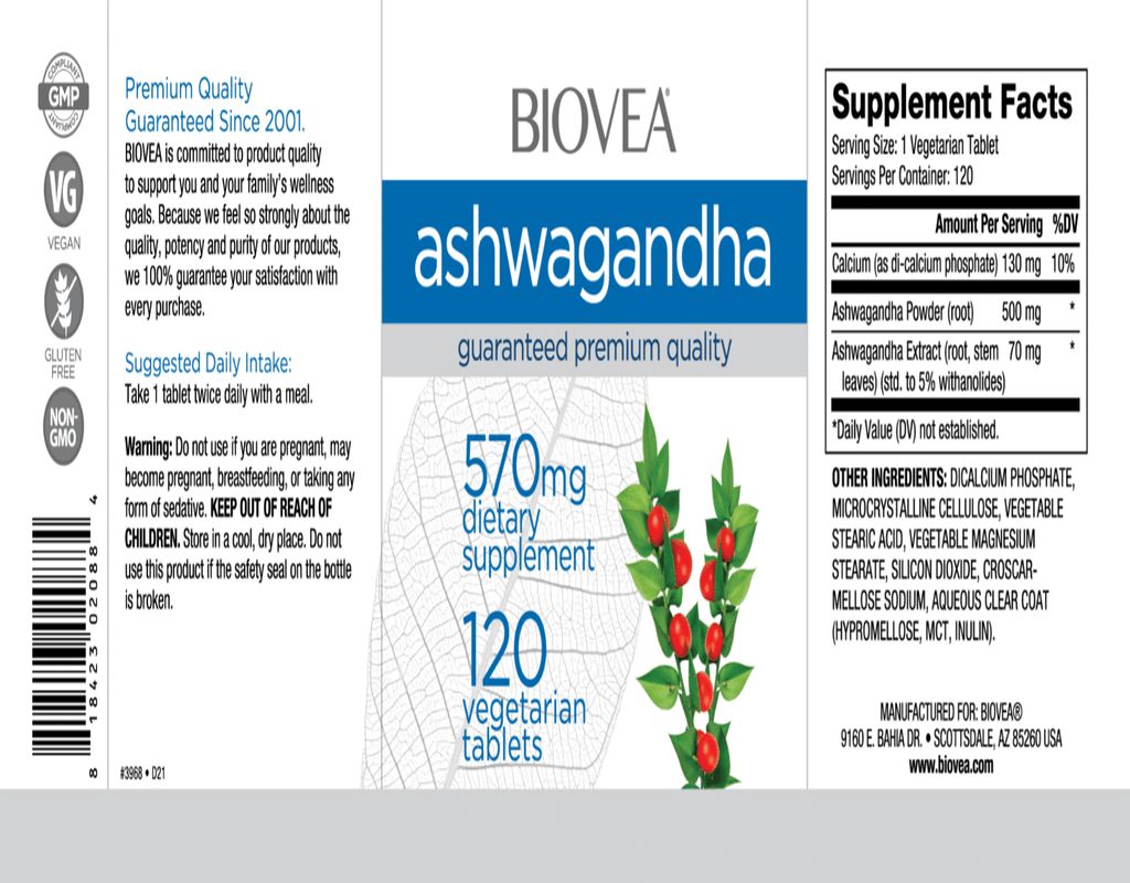 Biovea Ashwagandha 570mg 120 Vegetarian Tablets - Galeri