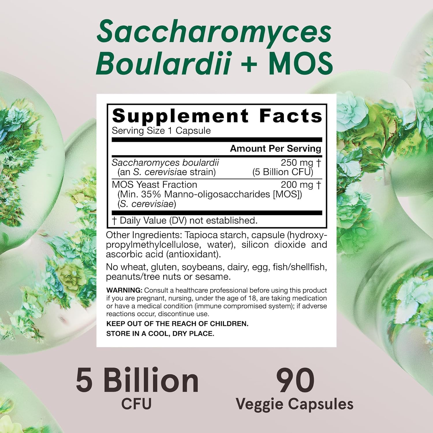 Jarrow Formulas, Vegan Saccharomyces Boulardii Probiyotik + Prebiyotik MOS, 5 Billion CFU, 90 Veggie Caps - Galeri