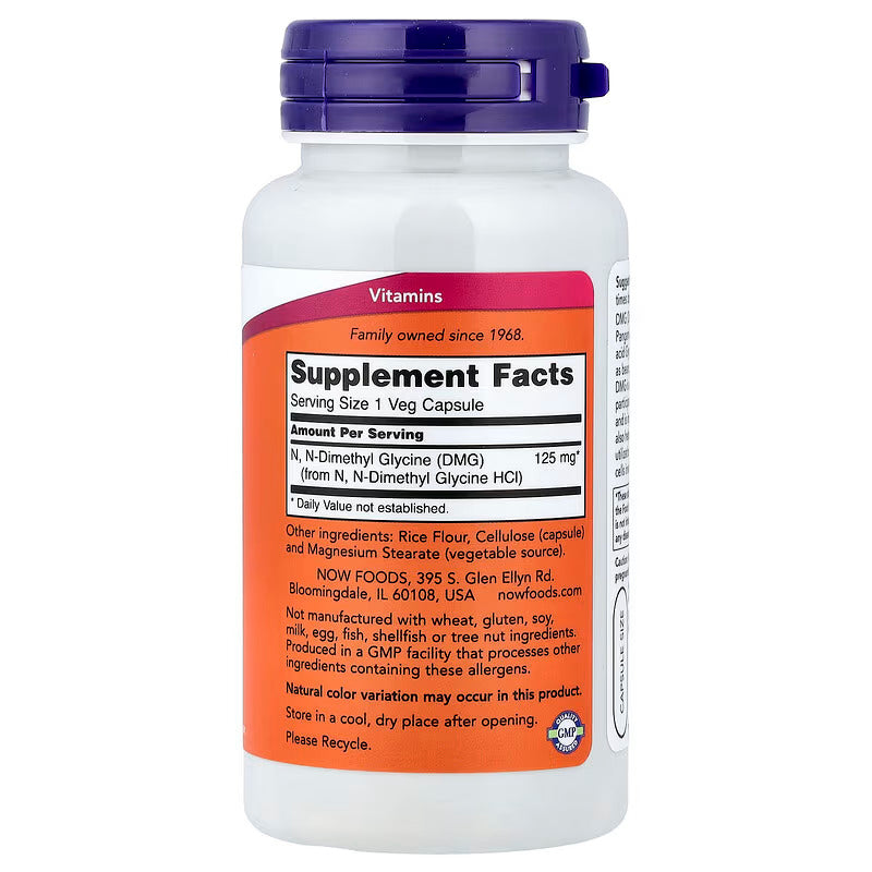 NOW Foods DMG N-Dimethyl Glycine 125 mg 100 Veg Capsules - Galeri