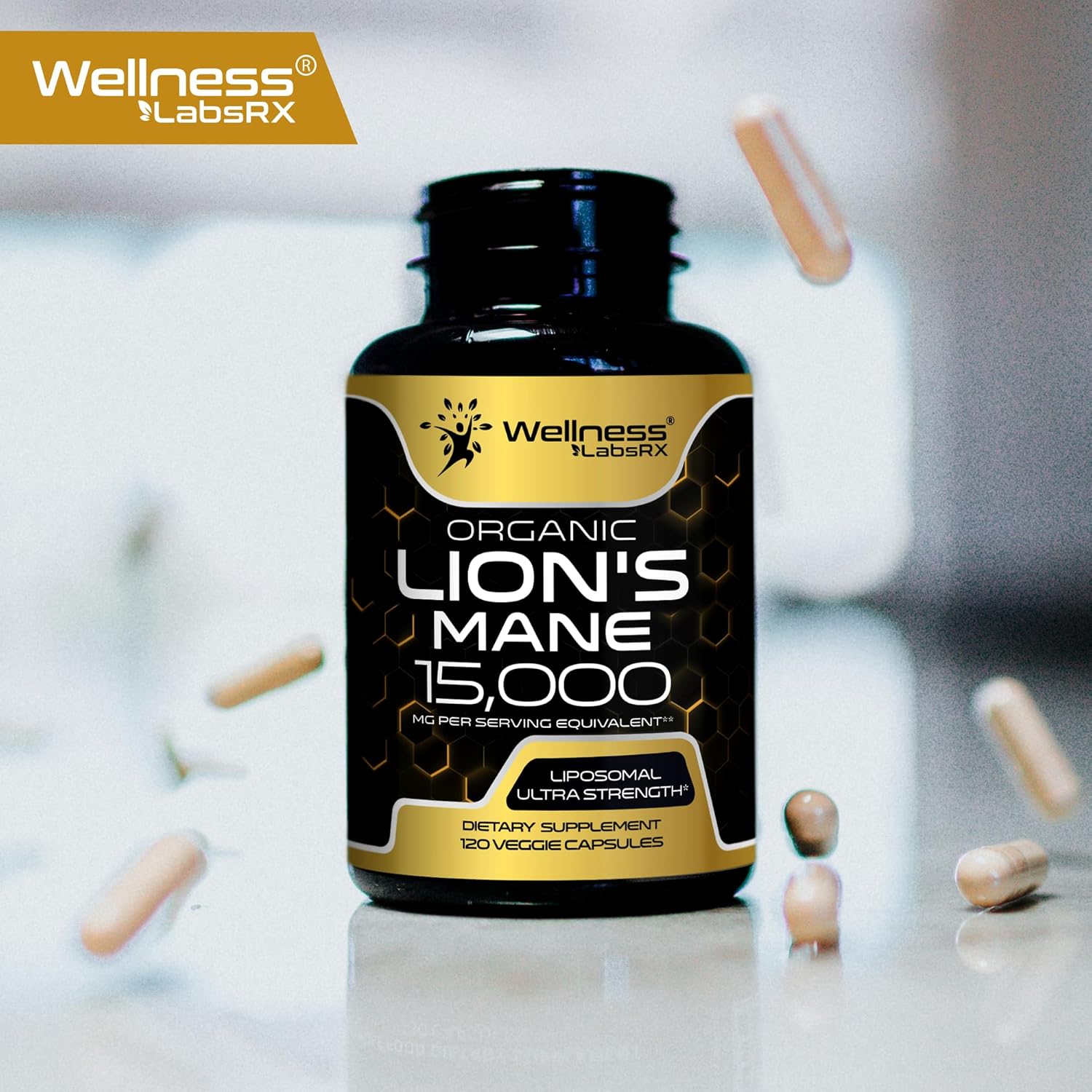 WELLNESS LABS Lions Mane Real Mushroom Brain, Memory and Focus Cognitive Immune 120 Caps - Galeri