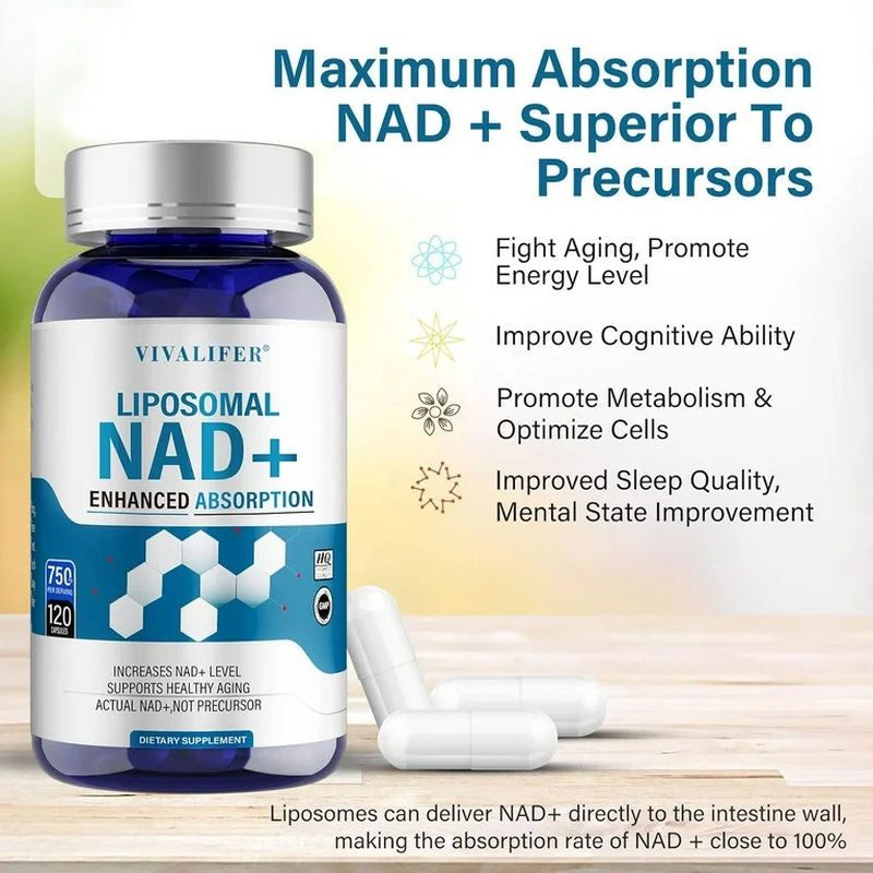 VIVALIFER Liposomal NAD+ 500mg with Trimethylglycine TMG 250 mg Anti Aging Repair Brain120 Caps - Galeri