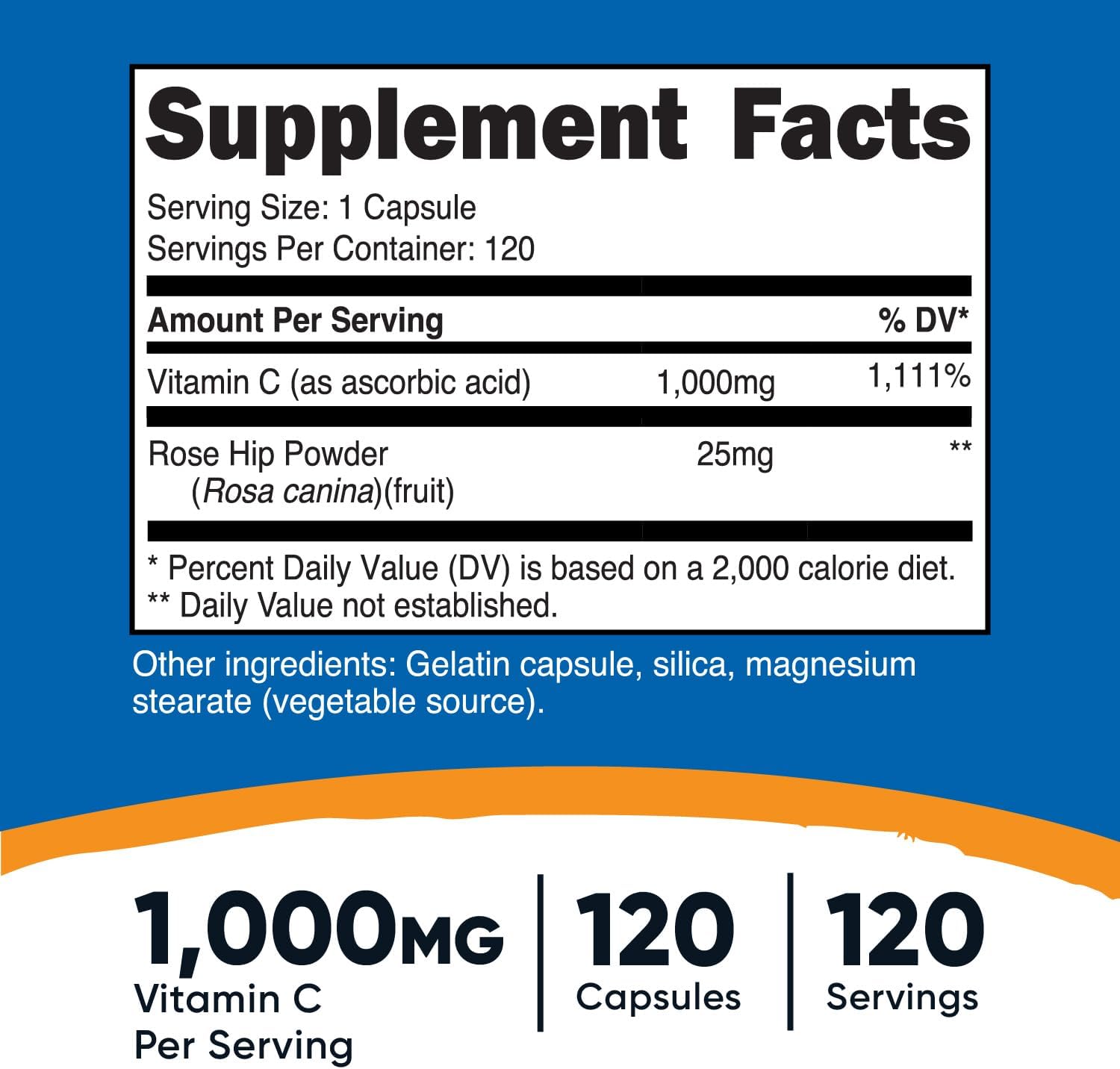 Nutricost Vitamin C with Rose HIPS 1025mg, 120 Capsules - Vitamin C 1000mg, Rose HIPS 25mg, Premium, Non-GMO, Gluten Free - Galeri