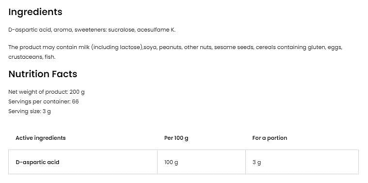 Ostrovit D-Aspartic Acid / DAA Powder 200 gr Toz form - 66 SERVİS - Galeri