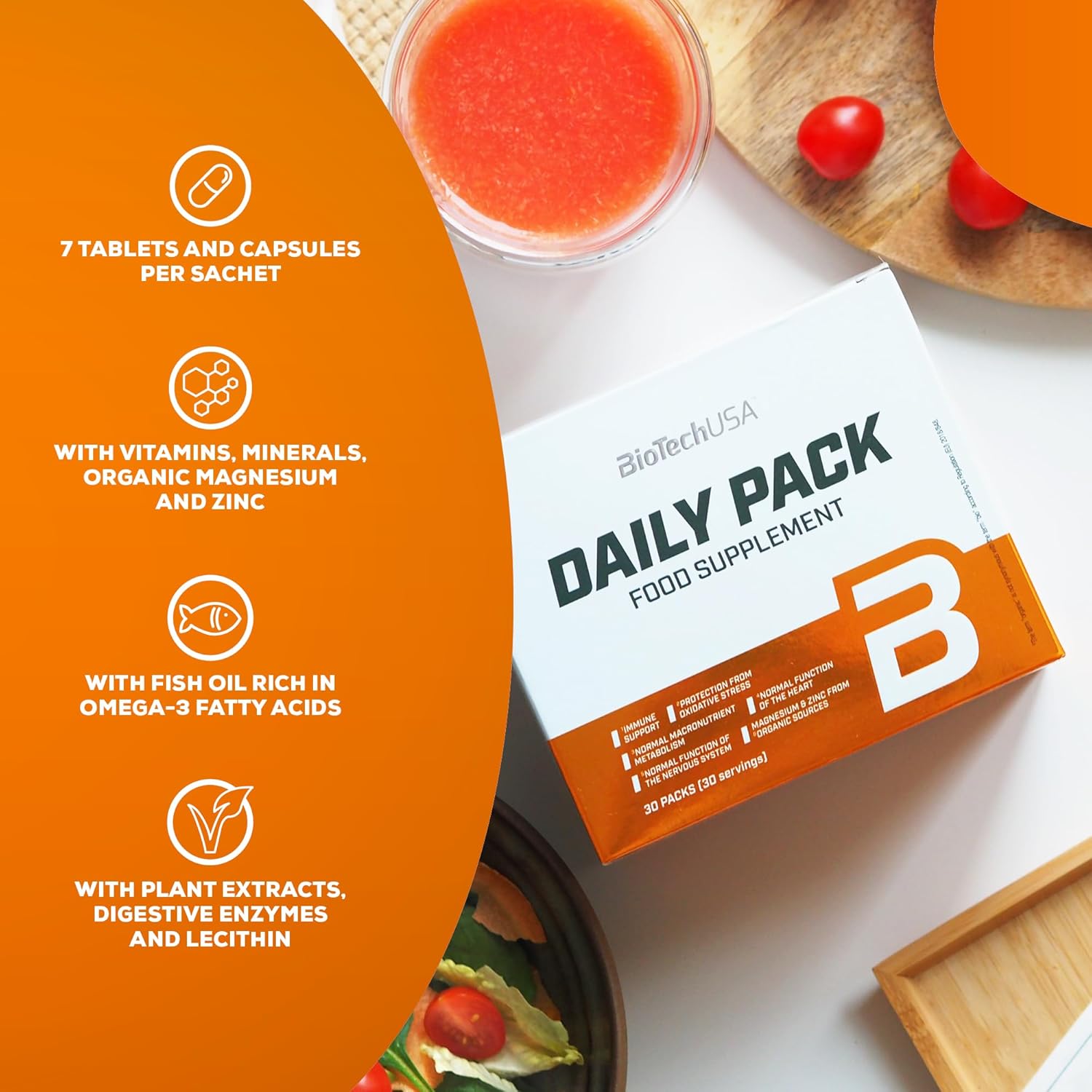 BioTechUSA Daily Pack Full-range multivitamin with minerals Coenzyme Q10 grape seed Omega lecithin 30 Pack - Galeri
