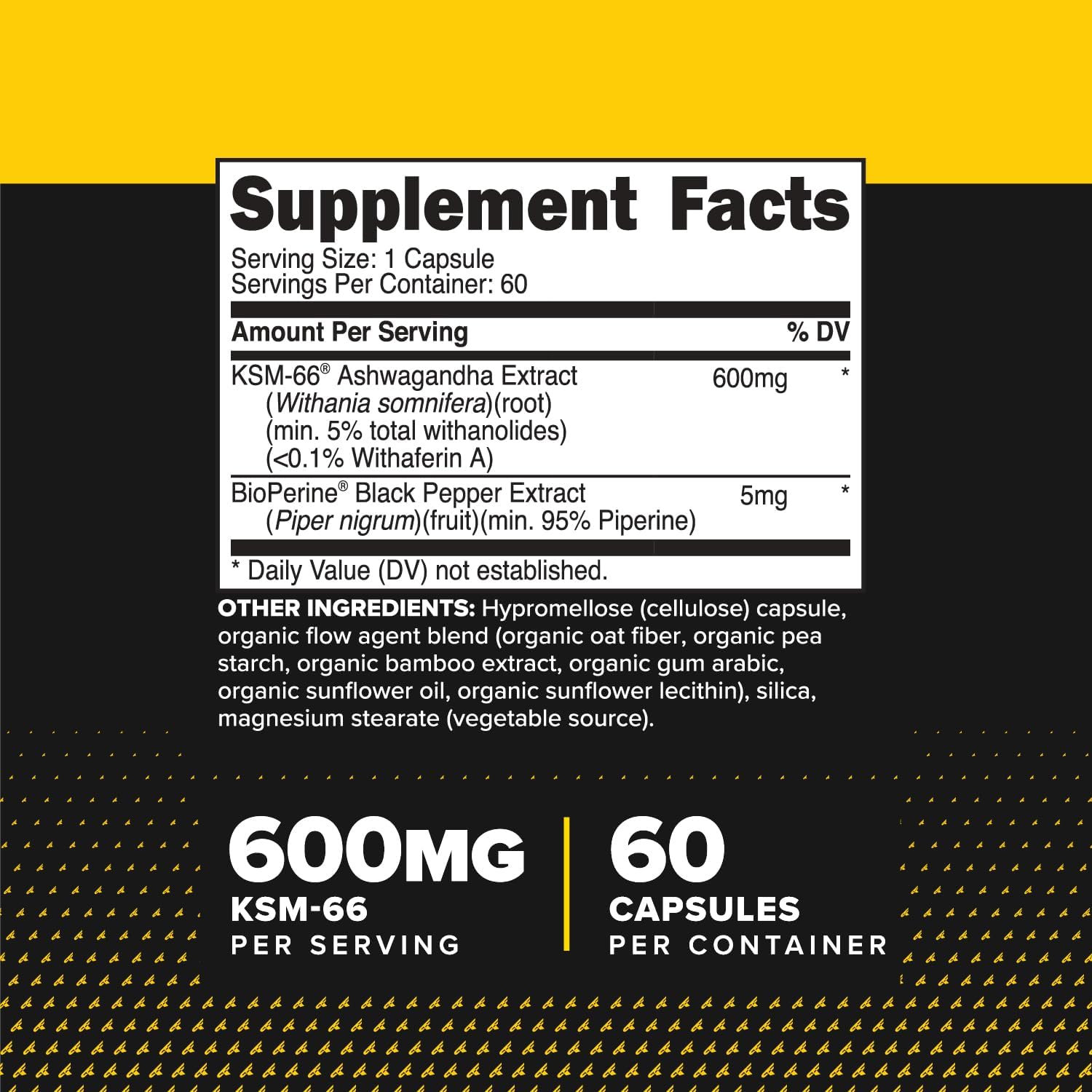 Primaforce KSM66 Ashwagandha Root Extract 600mg 60 Veggie Capsules - 5% Withanolides with BioPerine - Galeri