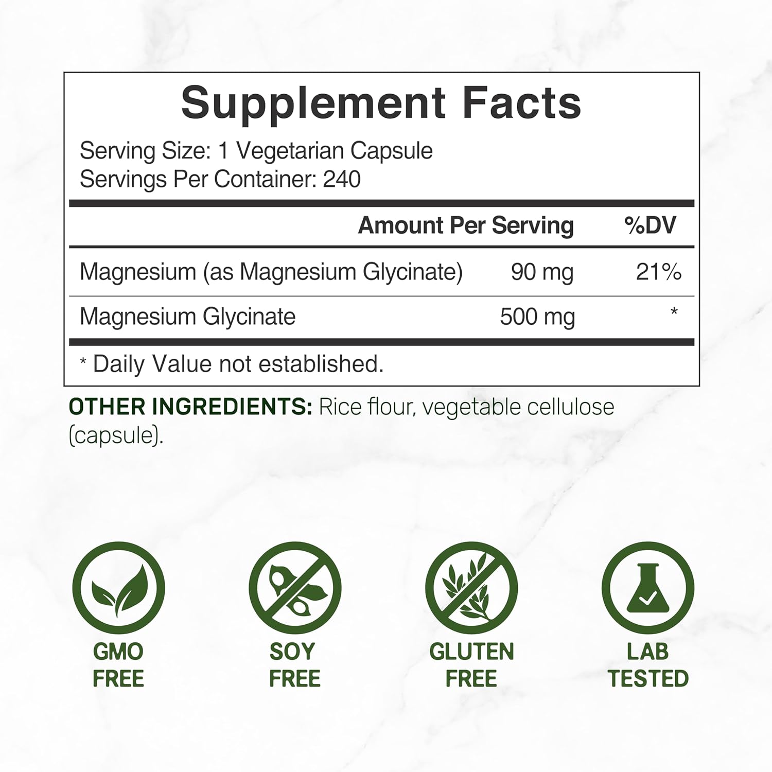 Deal Supplement Magnesium Glycinate 500mg, 240 Veggie Capsules - Galeri