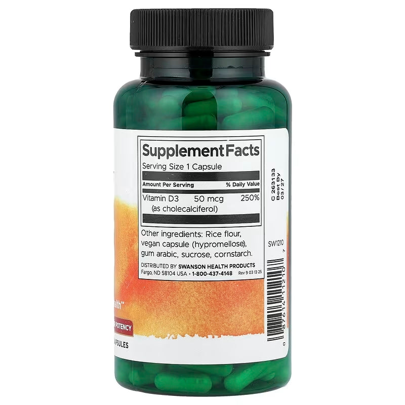 Swanson Vitamin D3 Higher Potency 50 mcg 2,000 IU 250 Caps - Galeri